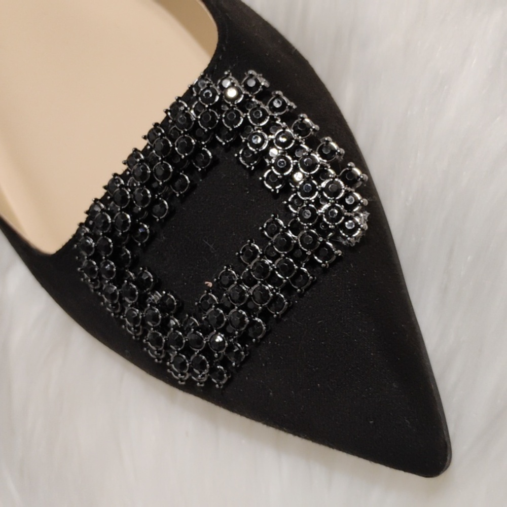 SALE! New Nine West Black Point Toe Embellished Flats Sleek Minimalist Design - Picture 15 of 16